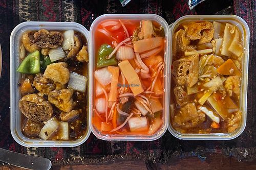 (L–R) Tofu with Black Bean & Chilli, Sweet & Sour Vegetables, Tofu Szechuan Style at Golden Wok in Aberfeldy