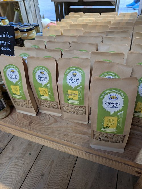 vegan asparagus noodles in the store at Asparagus and Adventure Farm Klaistow in Brandenburg