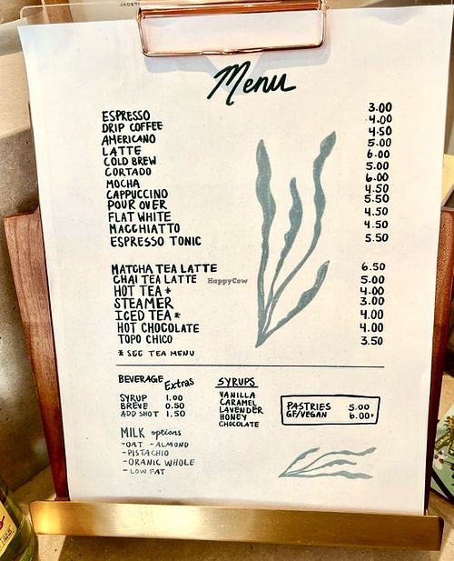 Menu  at Jedidiah Coffee in Laguna Beach