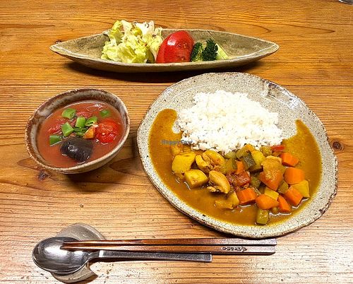 Plant based Curry with seasonal vegetables at Sanzui Kawabeno Juku in Taiki Town