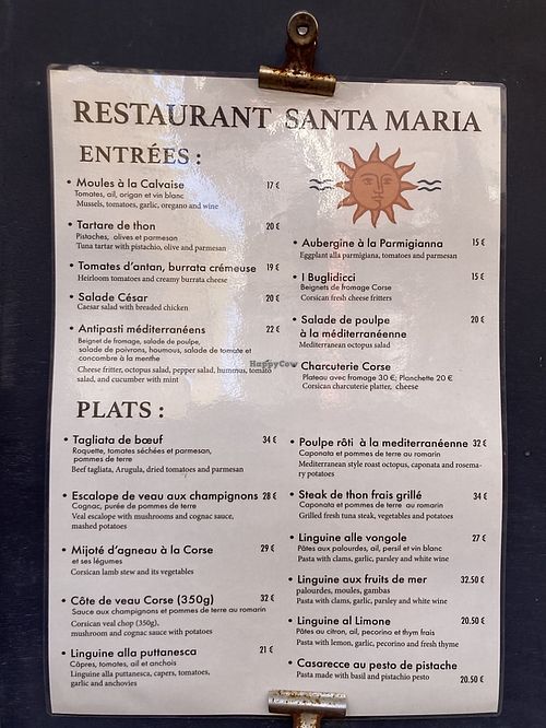 L’entrée d’antipasti méditerranéens et les pasta alla puttanesca et al limone peuvent être rendus véganes sur demande    at Restaurant Santa Maria in Corse