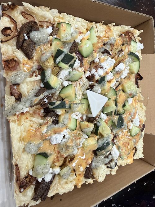 Vegan Greek pizza - specialty pizza of month   at Squared Pizza in Greenbrae