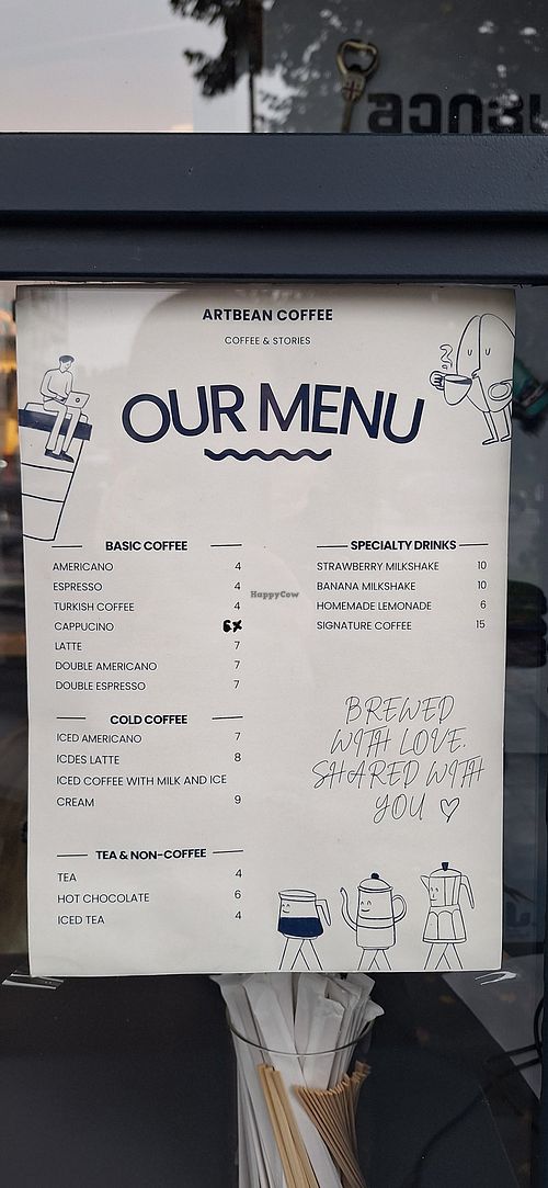 Menu (Almond milk not mentioned but avaliable upon request, no extra charge) at ArtBean Coffee არტბინი in Telavi