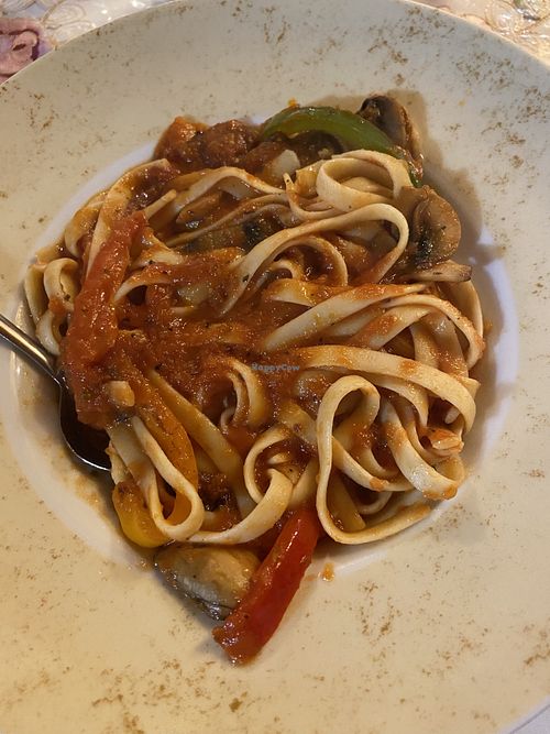 The pasta with sautéed veggies with marinara saucee  at Mifflin’s Tea Room in Bonavista