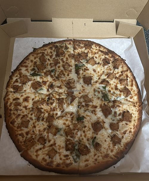 Gluten free white sauce cluck pizza   at Vegan Roma Kitchen in Kent