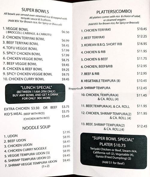 Menu  at Super Bowl Express in San Clemente
