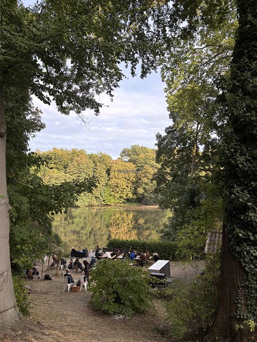 View from the castle to the Café   at Pop Up Café Alsterschlösschen by Elbschmiede in Hamburg
