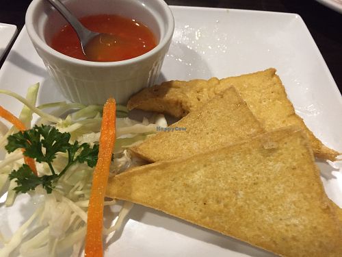 Fried tofu appetizer (partially eaten) at Yaya's Thai Restaurant in San Antonio