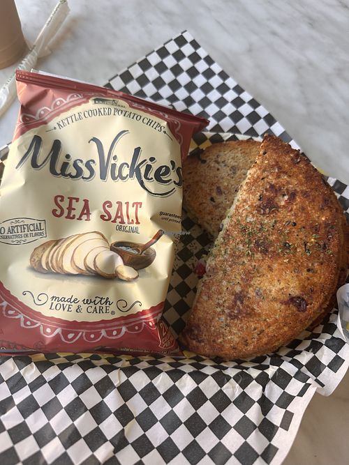 Veggie panini and side of chips   at Mandy's Coffee & Cafe  in Red Wing