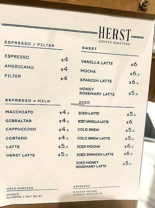 Menu  at Herst Coffee Roasters in Newport Beach