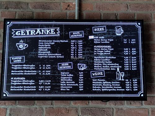 Getränkekarte at Kloster Gaststätte in Nordrhein-westfalen