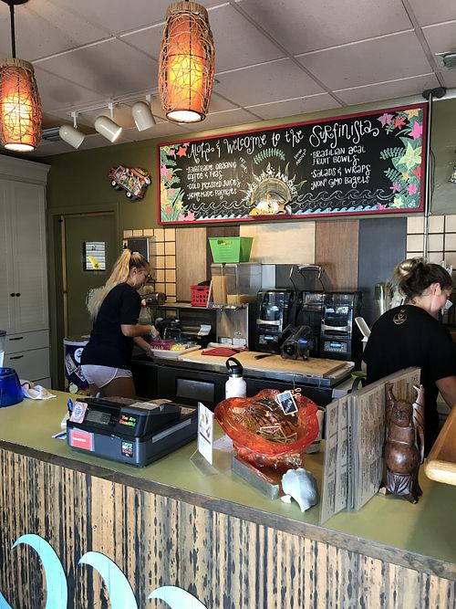 Order at the counter and they bring it out to you.  at The Surfinista Cafe in Cocoa Beach