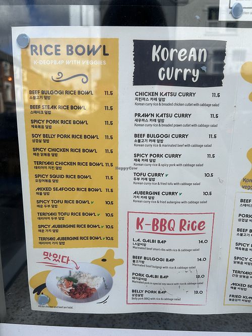 Vegan menu options.  at Little Korea in London