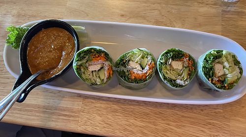 Summer rolls with peanut saucee  at Kin Dee Thai in Tucson