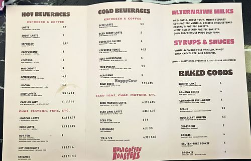 Menu  at Kuli Coffee in San Clemente
