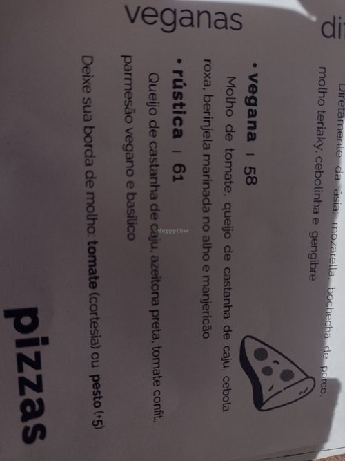 Sabores de pizza veganas at Broto Pizza in Rio De Janeiro