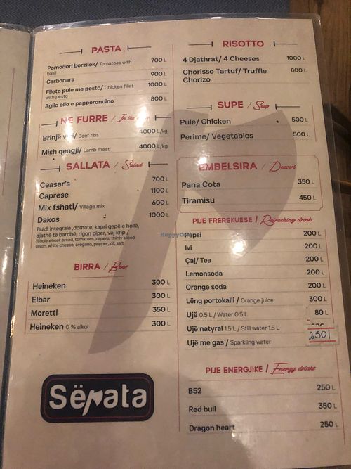 Menu part two at Steak house Restaurant Sepata in Qarku I Vlorës