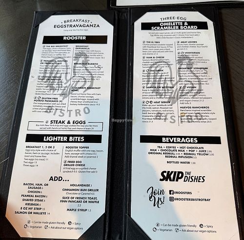 Note vegan options on menu   at Roosters Bistro in Thunder Bay