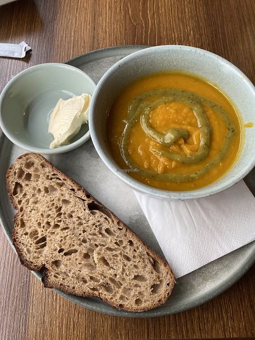 Soup of the day - sweet potato with a Thai dressing   at Core Coffee & Kitchen in Liverpool