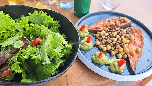 Lettuce salad, sweet potato with beans and avocado at The Two Brothers Restaurant  in Crete