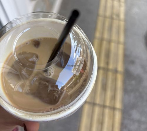 Ice latte with oat milk and caramel syrup .  at Kosta Kosta  in Crete