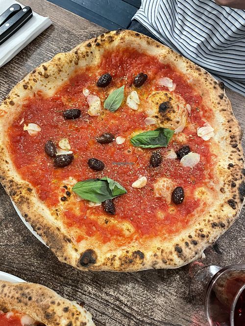 Marinara pizza with olives   at Fatto a Mano Hove in Hove
