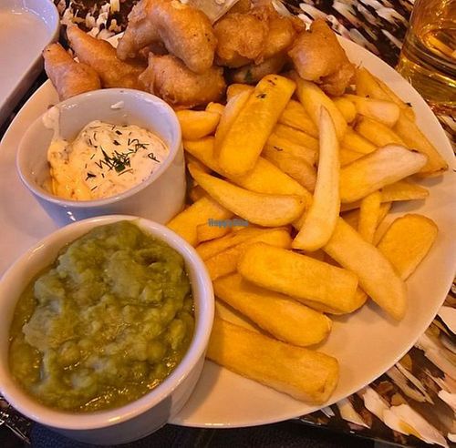 Scampi, chips and mushy peas at Big Scoffs Diner in Leeds