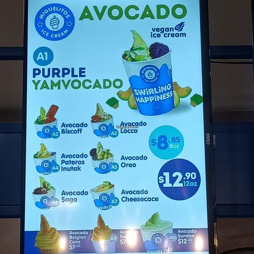 Avo dessert menu at Miguelitos Ice Cream in Melbourne