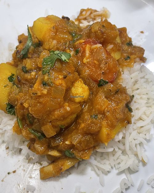 Aloo Gobi with rice 💚  at Spice Village in Apple Valley