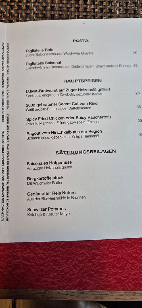 Herbstkarte. Gemüse, Pommes, spicy Räuchertofu at Restaurant Pfaffenboden in Zug