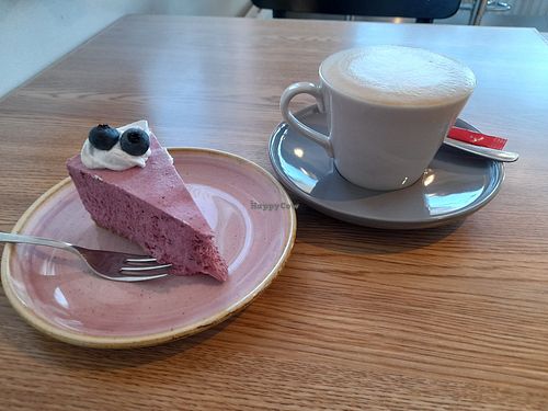 Blueberry pie and oat cappuccino at Kreema - leipomo-konditoria ja kahvila in Pohjois-pohjanmaa