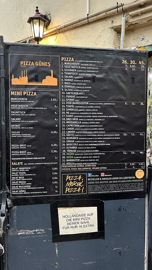Menü  at Pizza Günes in Hannover