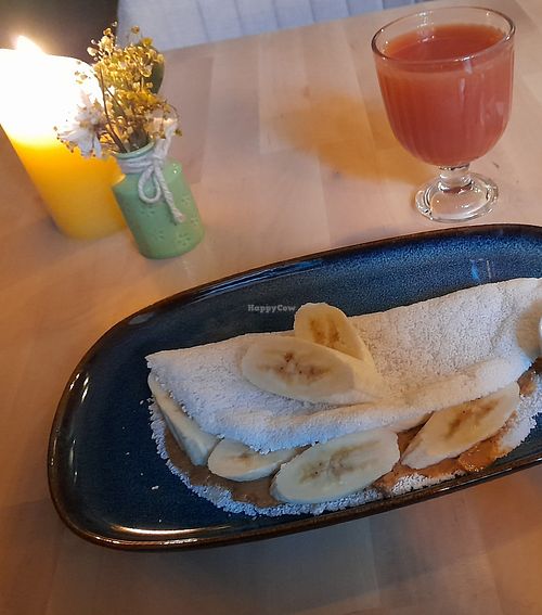 Tapioca with peanut butter and banana, guava juice. at Samba Café in Pohjois-pohjanmaa
