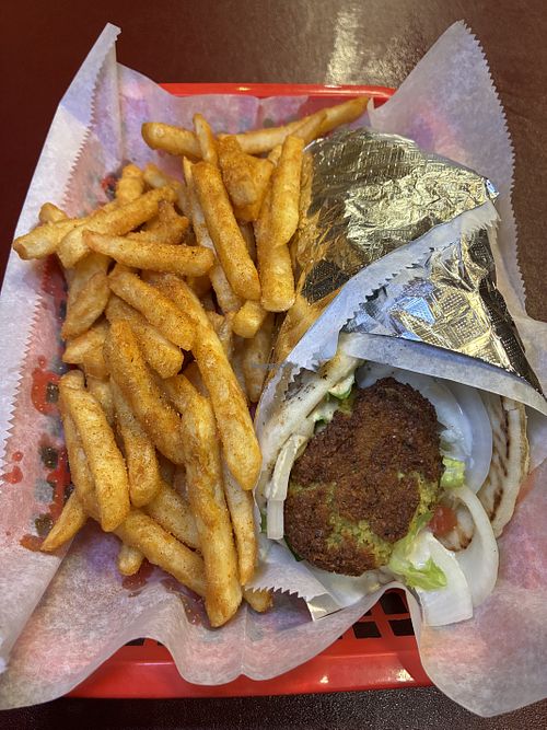 Falafel Sandwich with fries  at Jordan Valley Restaurant in Pensacola