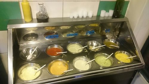 the salsas  at La Cocinita Verde in Bogota
