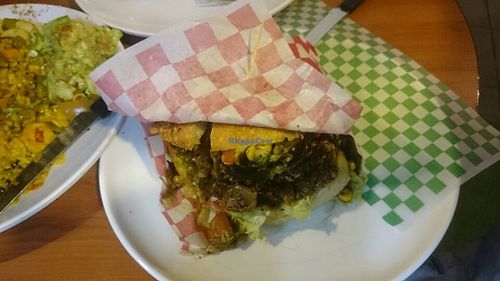 the falafel burger version ";doble";  at La Cocinita Verde in Bogota