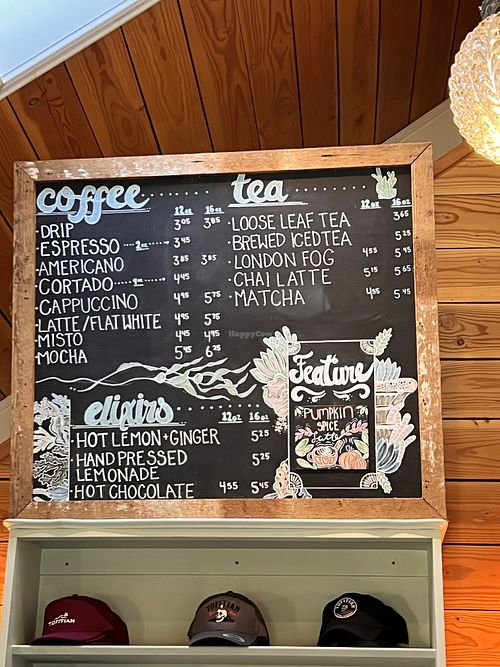 Menu  at Tofitian Café in Tofino