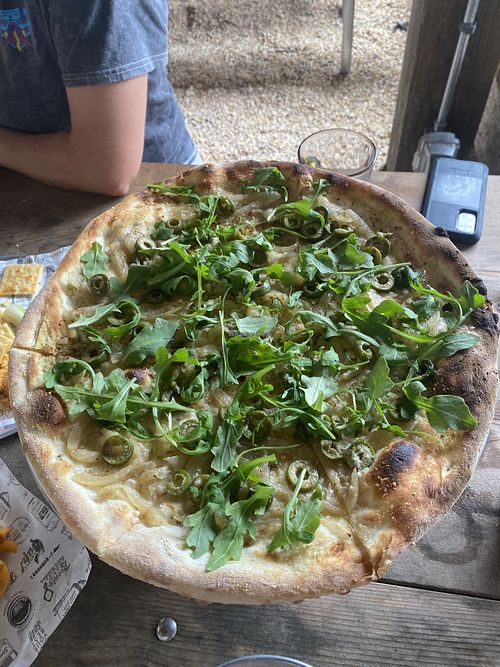 Za’atar Onion Pie (I added olives)  at Ponysaurus Brewing Co. in Wilmington