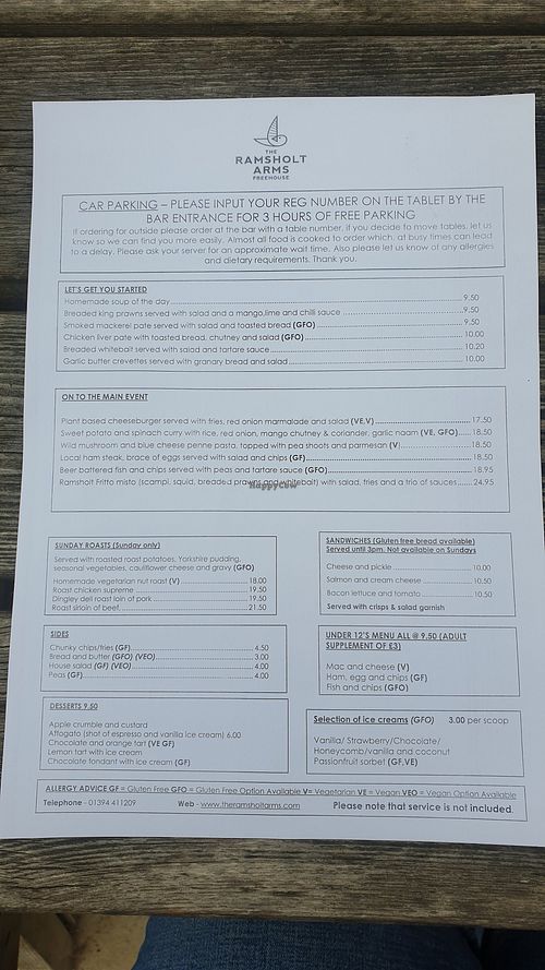 Menu at Ramsholt Arms in England
