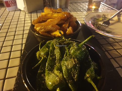 Pimientos de Padron and Patatas Bravas at Bar Tapas LA FABRICA Alicante in Comunidad Valenciana