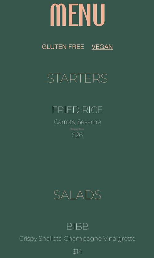 Vegan menu   at The Charlotte American Bistro in Dallas