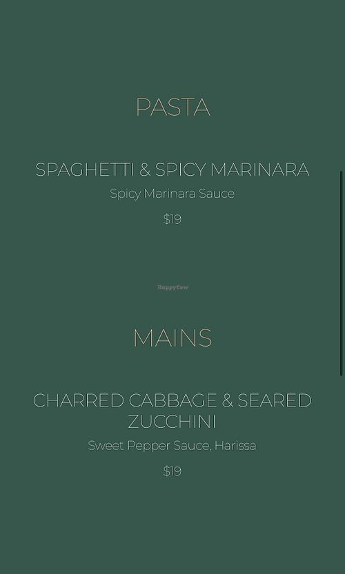 Vegan menu  at The Charlotte American Bistro in Dallas