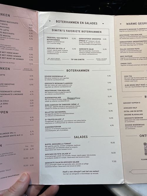 Menu  at Vlaamsch Broodhuys Elandsgracht Amsterdam in Noord-holland