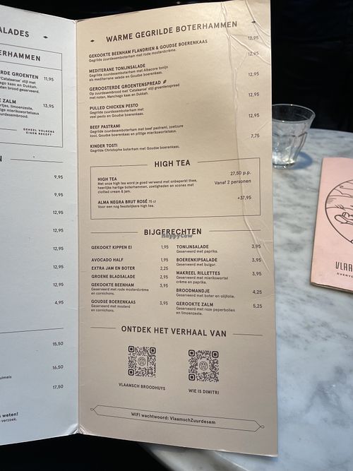 Menu   at Vlaamsch Broodhuys Elandsgracht Amsterdam in Noord-holland