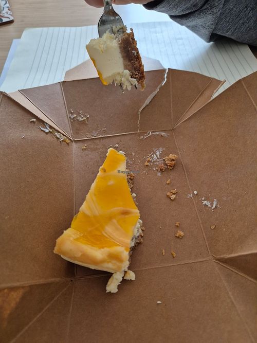 Half of a passionfruit cheesecake (couldn't take a picture fast enough 🤣) at Clarendon perk in Leicester