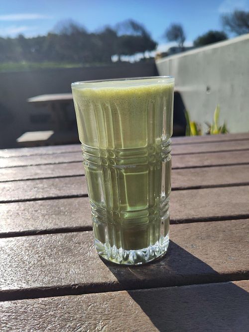 Matcha latte with oat milk at Maika'i the good food place in Ericeira