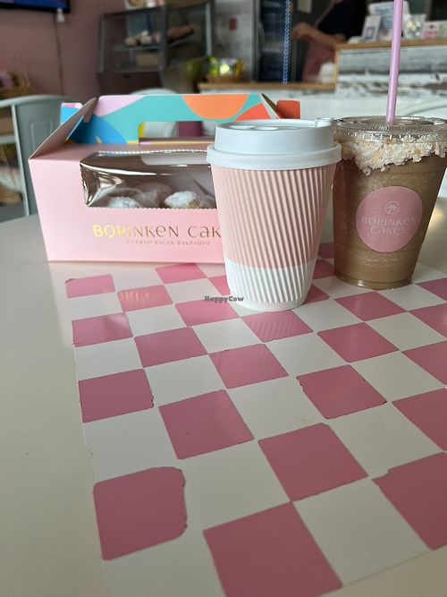 Mini guava pastelillitos (left), Puerto Rican Cortes Hot Chocolate w/oat milk (middle), Coquito Latte (right) at Borinken Cakes in Chicago