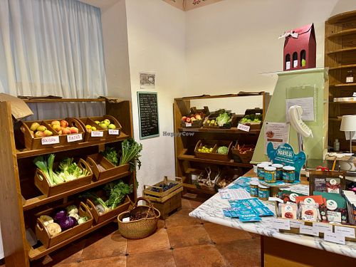 selection of organic and local vegetables and fruits at Genuina Macrobiotica in Toscana