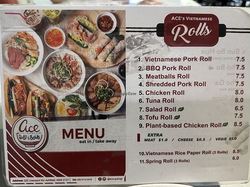 Menu  at ACE Vietnamese Rolls & Bowls in Ashfield