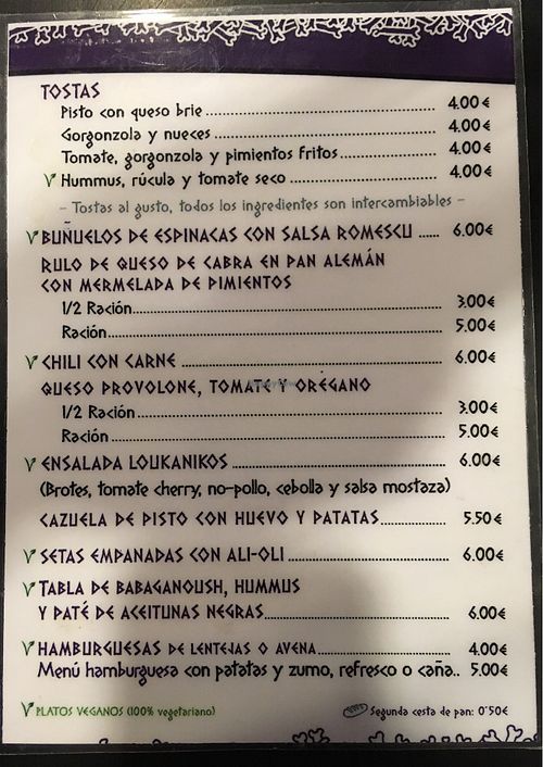 Menu at Loukanikos in Madrid